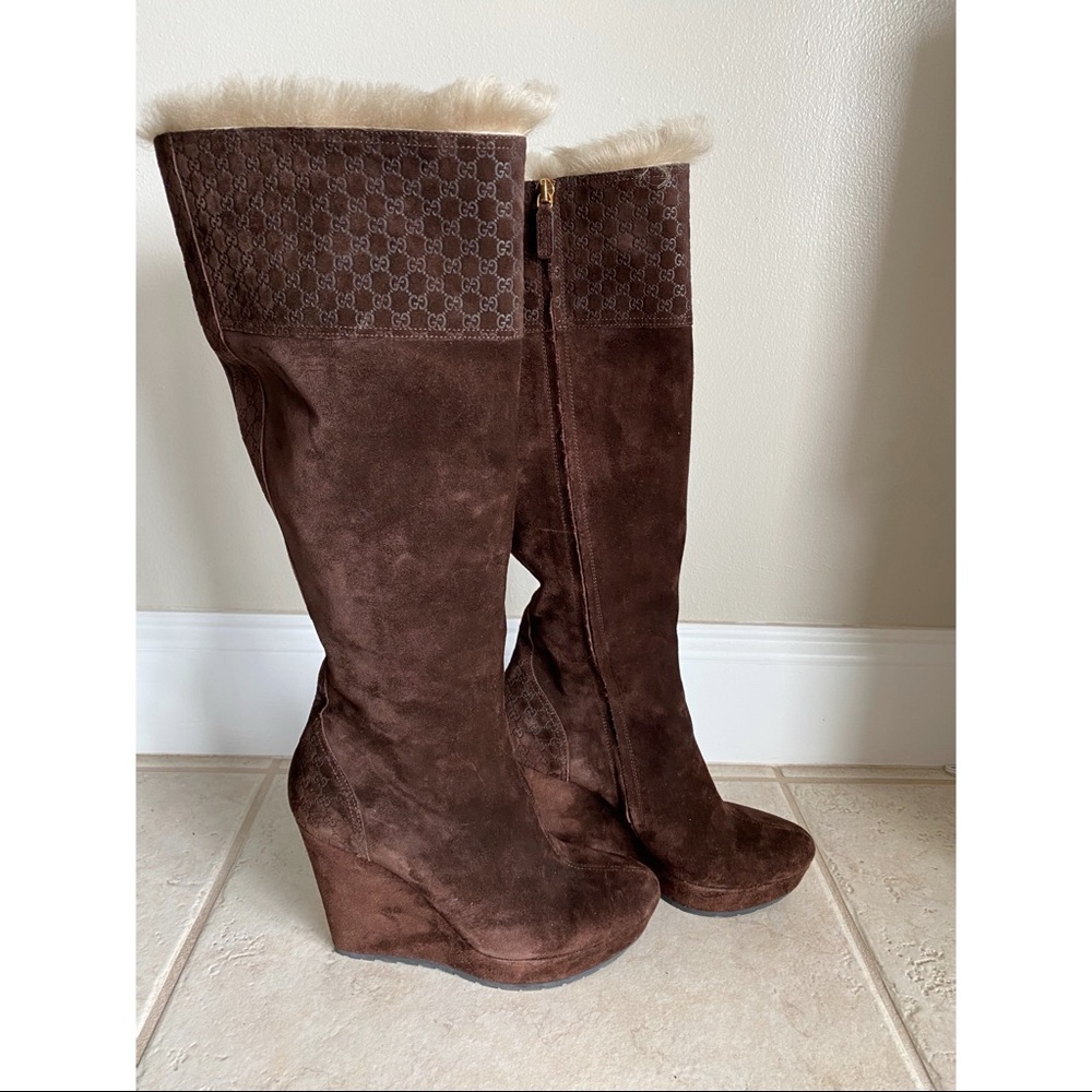 Authentic Gucci Suede Wedge Boots